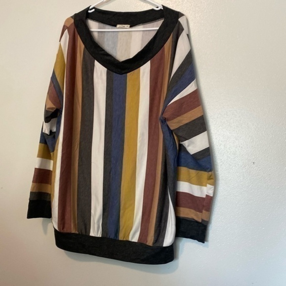 E.Luna v neck o er sized striped long sleeve butter soft shirt 2xl
